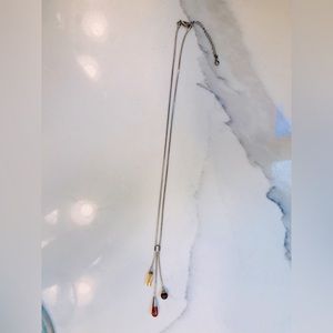 Sterling silver lariat necklace with amber beads